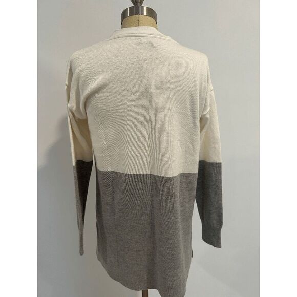 Nautica Women’s Colorblock Open Front Cardigan Cream Gray Sweater with Pockets X - Picture 6 of 6